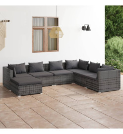 Salon de jardin 7 pcs avec coussins Résine tressée Gris