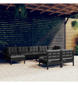 Salon de jardin 10 pcs avec coussins Noir Bois de pin
