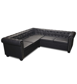 Canapé d'angle Chesterfield 5 places Cuir synthétique Noir