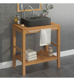 Armoire de toilette en teck solide avec lavabo en marbre Noir