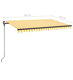 Auvent manuel rétractable avec LED 450x300 cm Jaune et blanc