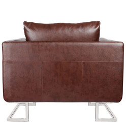 Fauteuil cube avec pieds chromés Marron Similicuir