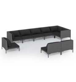 Salon de jardin 9 pcs avec coussins Résine tressée Gris foncé