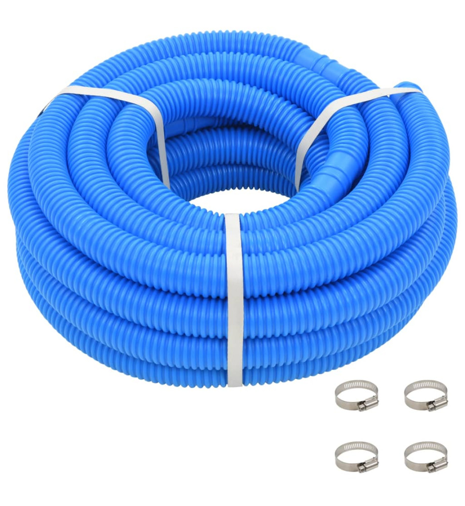 Tuyau de piscine avec colliers de serrage Bleu 38 mm 12 m