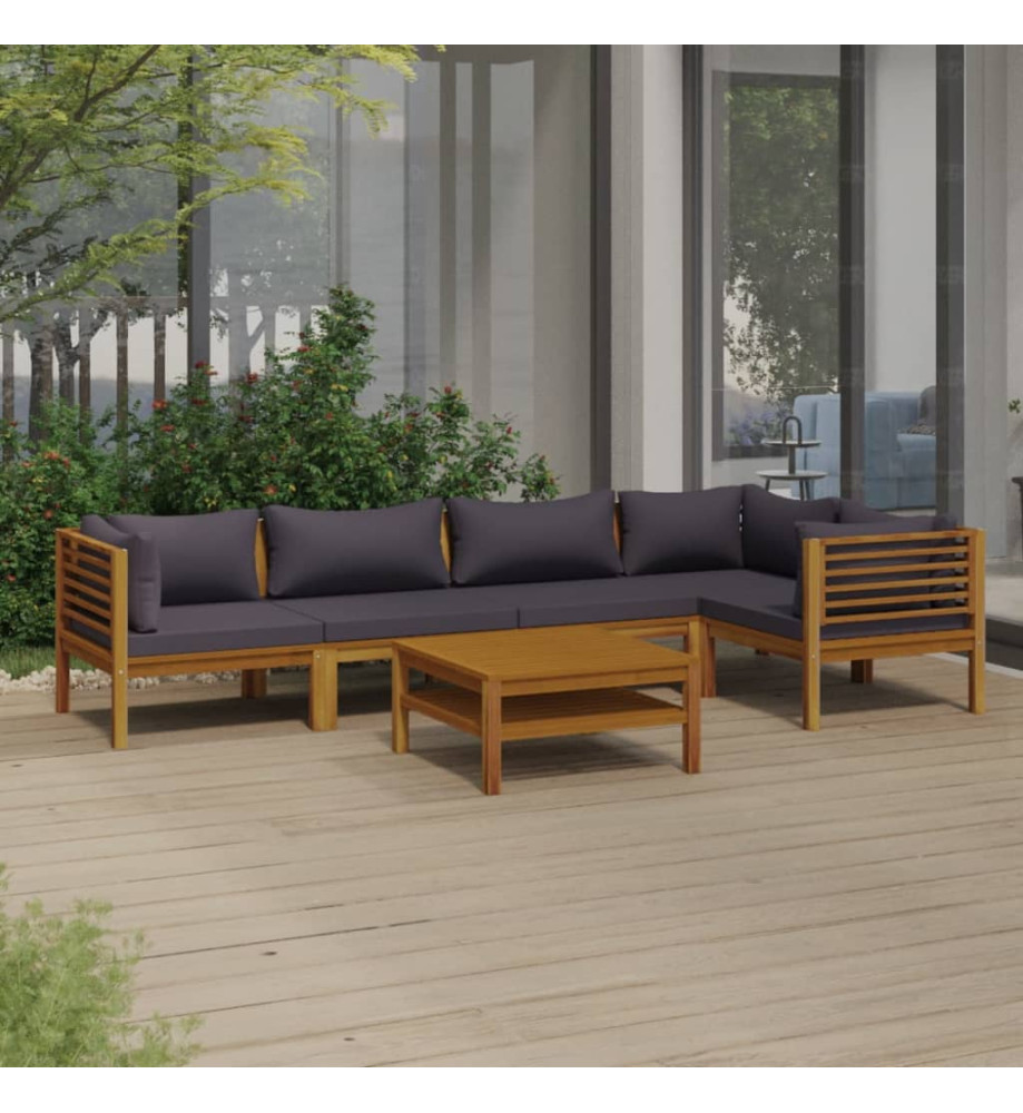 Salon de jardin 6 pcs avec coussin Bois d'acacia solide Salon de jardin 6 pcs avec coussin Bois d'acacia solide