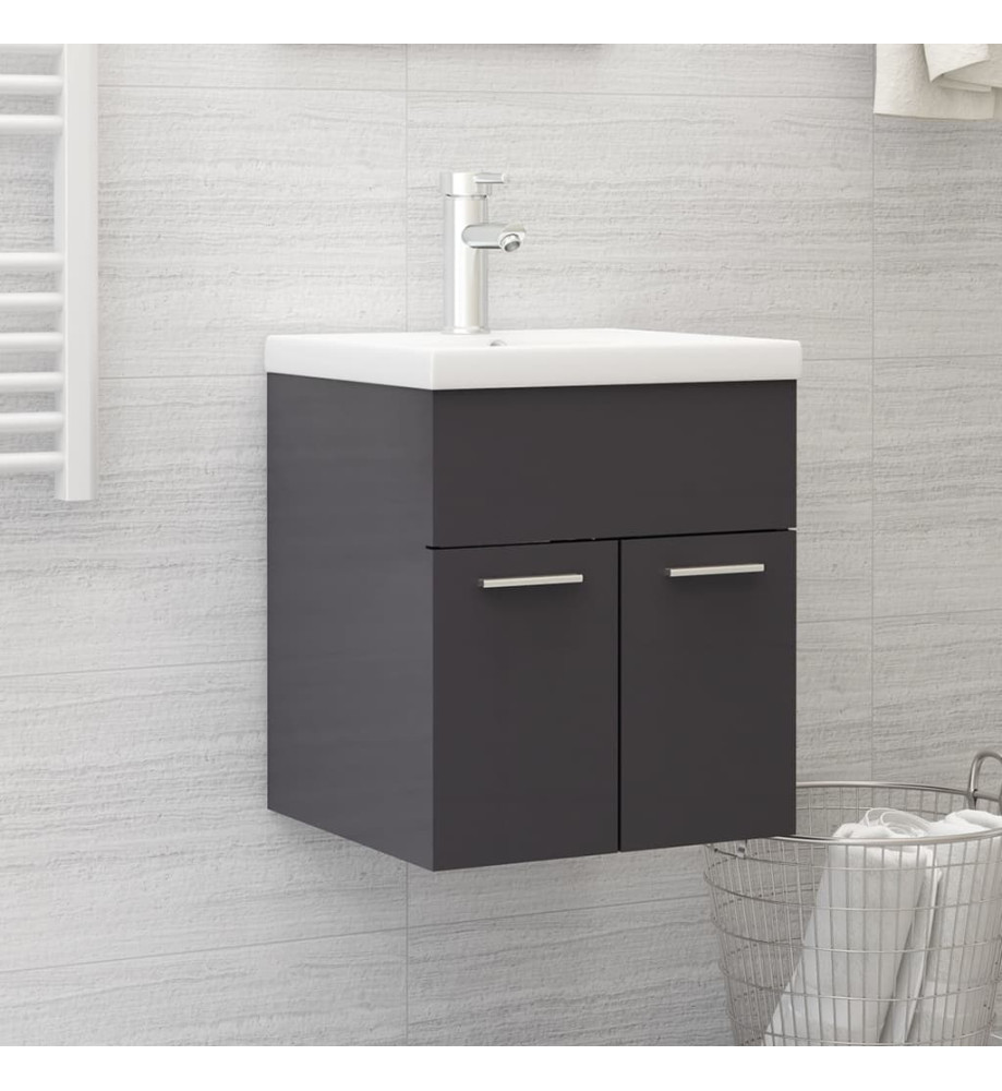 Armoire d'évier avec lavabo intégré Gris brillant Aggloméré