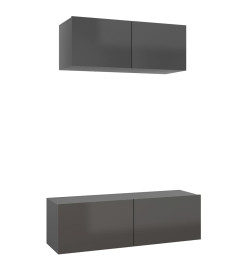 Ensemble de meuble TV 2 pcs Gris brillant Aggloméré