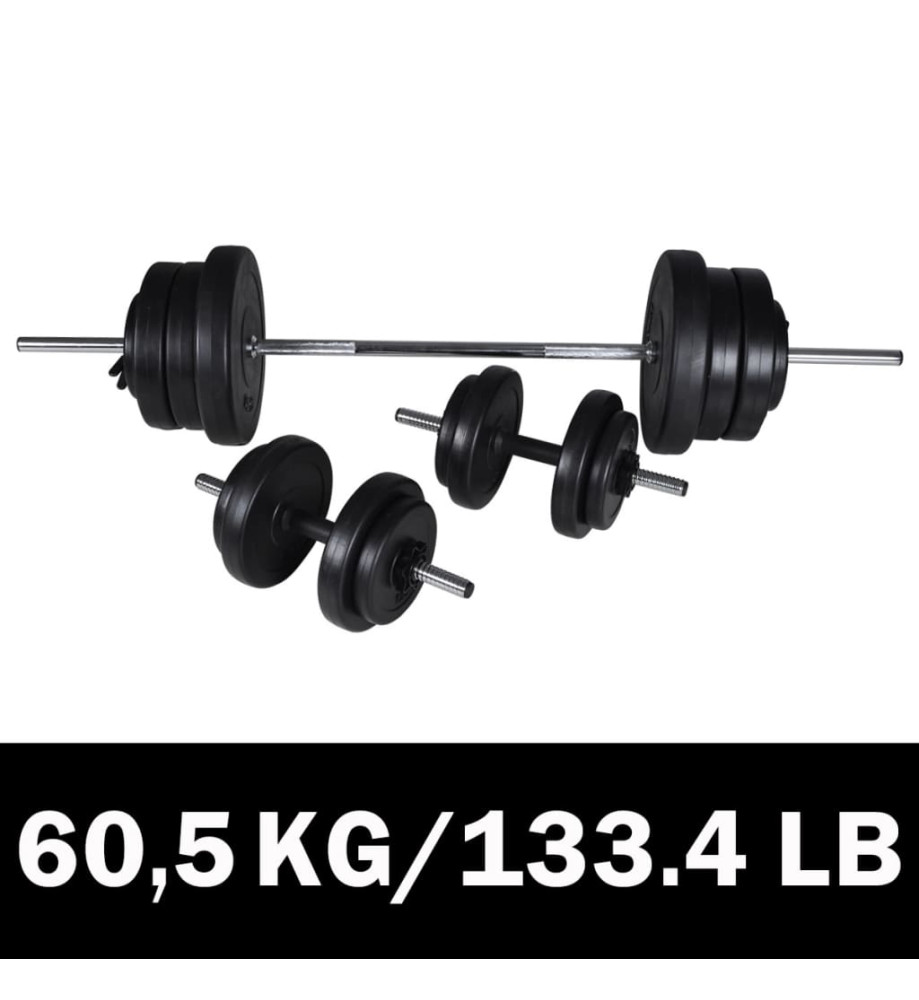 Kit de barre d'haltère et 2 haltères 605kg