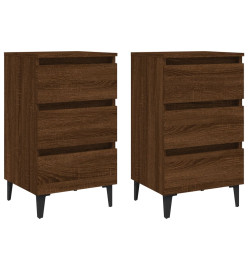 Tables de chevet pieds en métal 2 pcs Chêne marron 40x35x69 cm