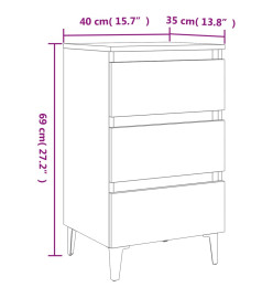 Tables de chevet pieds en métal 2 pcs Chêne marron 40x35x69 cm