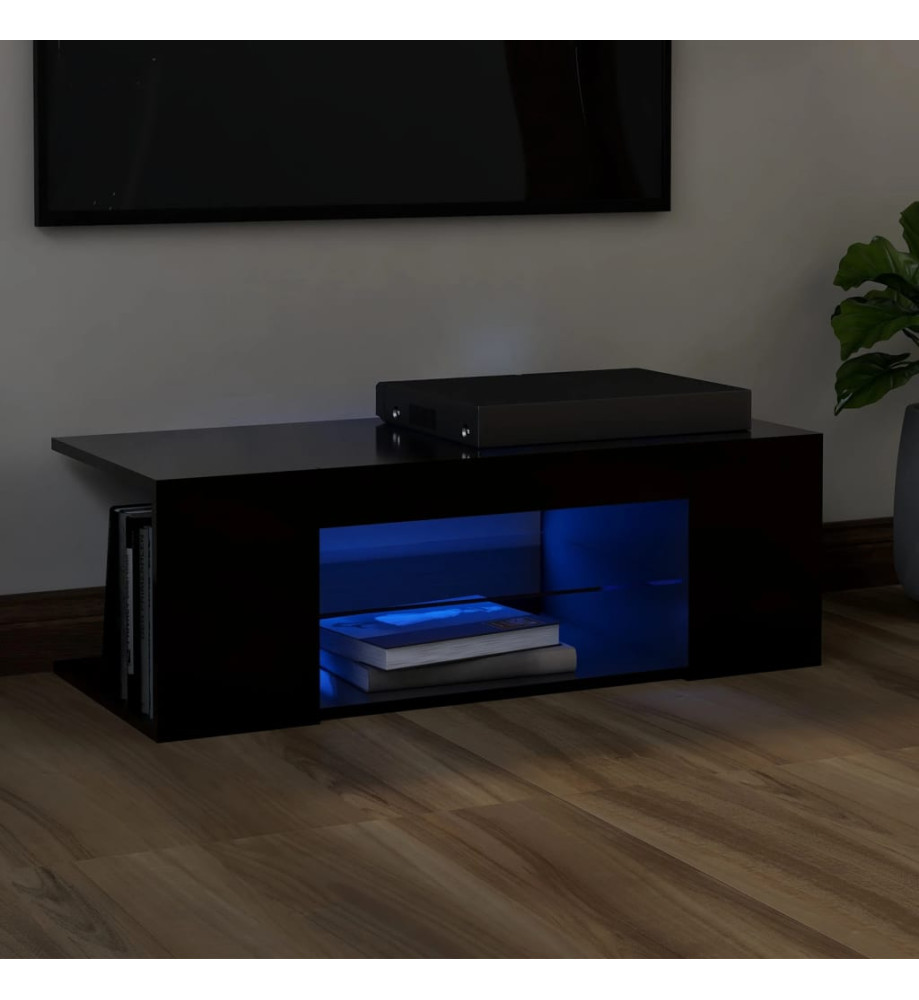 Meuble TV avec lumières LED Noir 90x39x30 cm