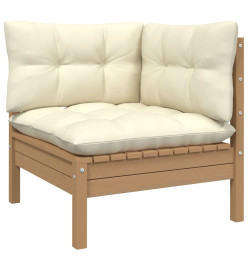 Salon de jardin 3 pcs avec coussins crème Bois de pin massif
