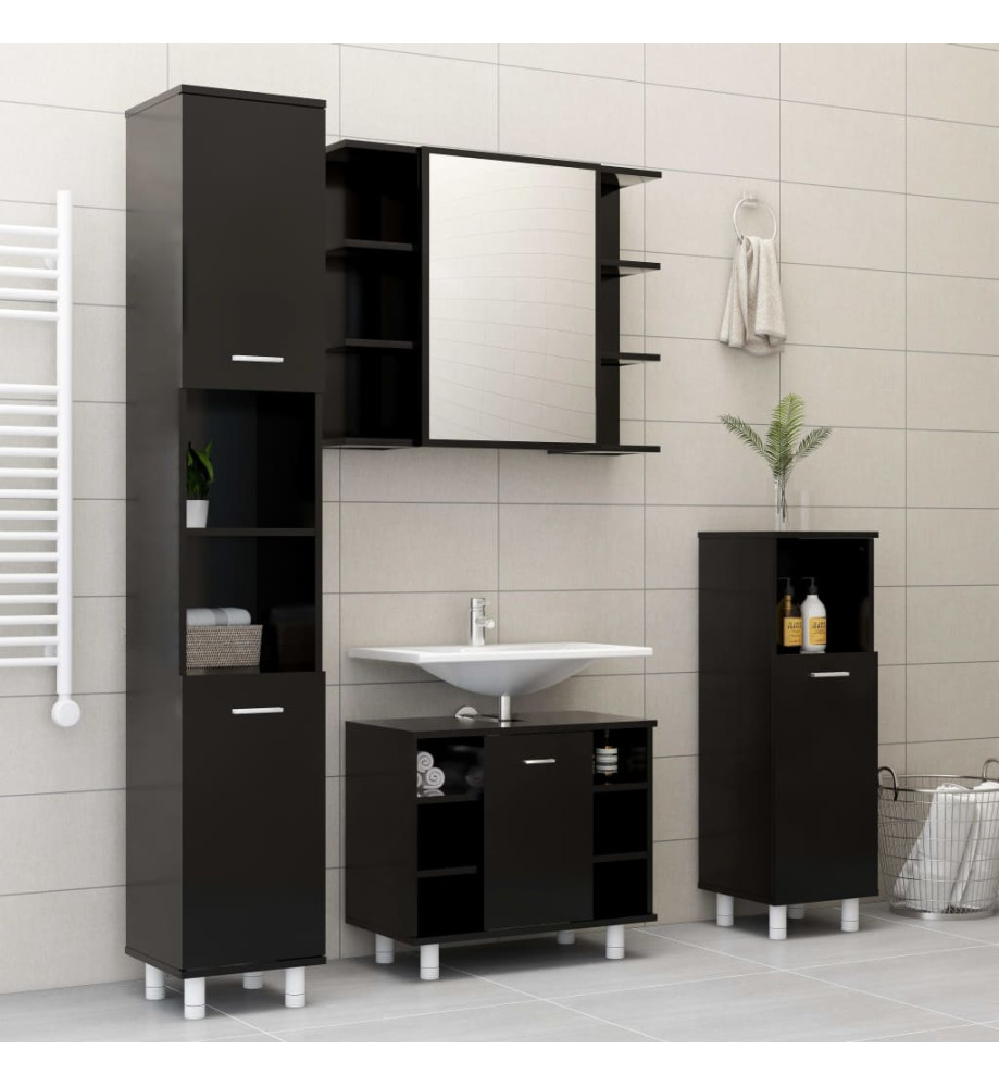 Ensemble de meubles de salle de bain 4 pcs Noir Aggloméré