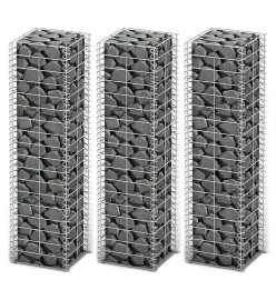 Jeu de panier de gabion 3 pcs Fil galvanisé 25 x 25 x 100 cm