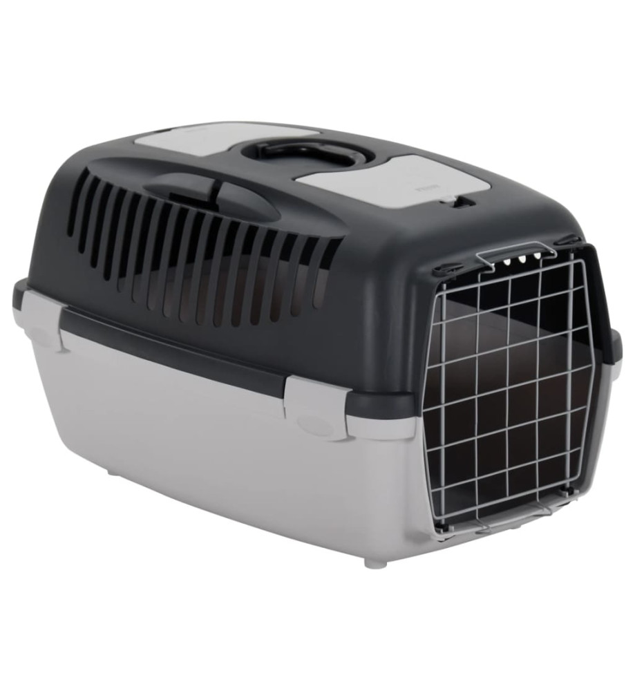 Cage de transport animaux de compagnie gris noir 61x40x38 cm PP