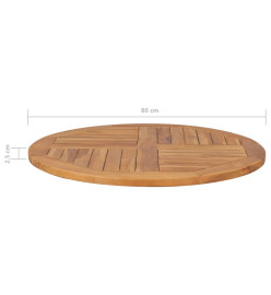 Dessus de table Bois de teck solide Rond 2,5 cm 80 cm