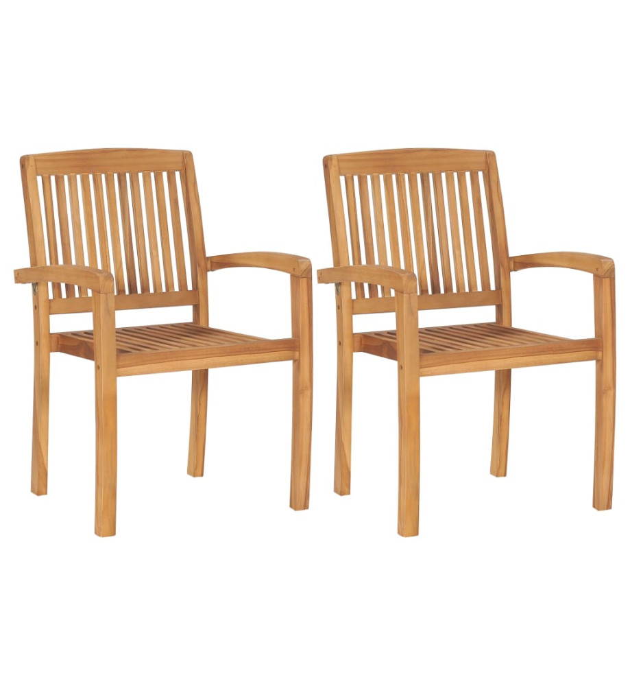 Chaises empilables à dîner de jardin 2 pcs Bois de teck solide Chaises empilables à dîner de jardin 2 pcs Bois de teck solide