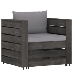 Salon de jardin 7 pcs avec coussins Bois imprégné de gris