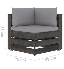 Salon de jardin 7 pcs avec coussins Bois imprégné de gris