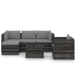 Salon de jardin 6 pcs avec coussins Bois imprégné de gris