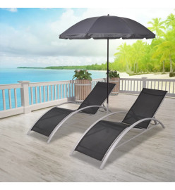 Chaises longues et parasol Aluminium Noir