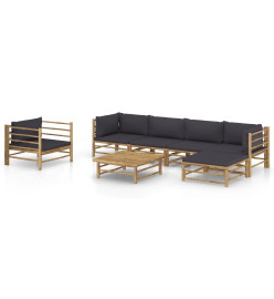 Salon de jardin 7 pcs avec coussins gris foncé Bambou