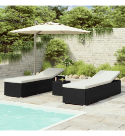 Chaises longues de jardin table à thé 3 pcs Résine tressée Noir