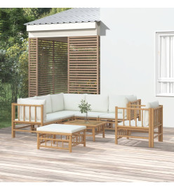 Salon de jardin 8 pcs avec coussins blanc crème bambou