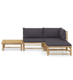Salon de jardin 4 pcs avec coussins gris foncé Bambou