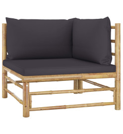 Salon de jardin 4 pcs avec coussins gris foncé Bambou