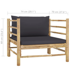 Canapé de jardin avec coussins gris foncé Bambou