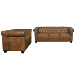 Ensemble de canapé Chesterfield à 2 et 3 places marron