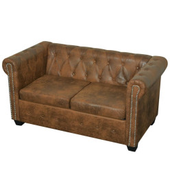 Ensemble de canapé Chesterfield à 2 et 3 places marron