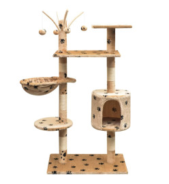 Arbre à chat et griffoir Sisal 125 cm Empreintes de pattes Beige