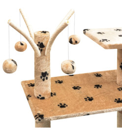 Arbre à chat et griffoir Sisal 125 cm Empreintes de pattes Beige