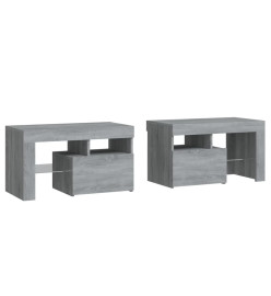 Tables de chevet 2 pcs et lumières LED Sonoma gris 70x36,5x40cm