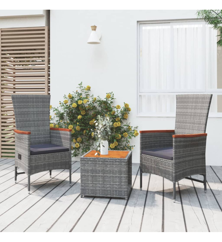 Ensemble de salon de jardin 3 pcs gris poly rotin et acacia Ensemble de salon de jardin 3 pcs gris poly rotin et acacia