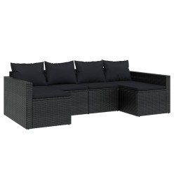Salon de jardin 2 pcs avec coussins Noir Résine tressée