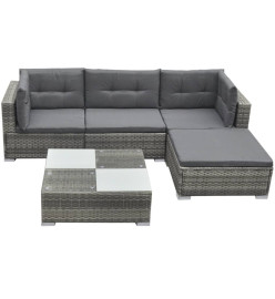 Salon de jardin 5 pcs avec coussins Résine tressée Gris