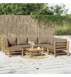 Salon de jardin 8 pcs avec coussins taupe bambou