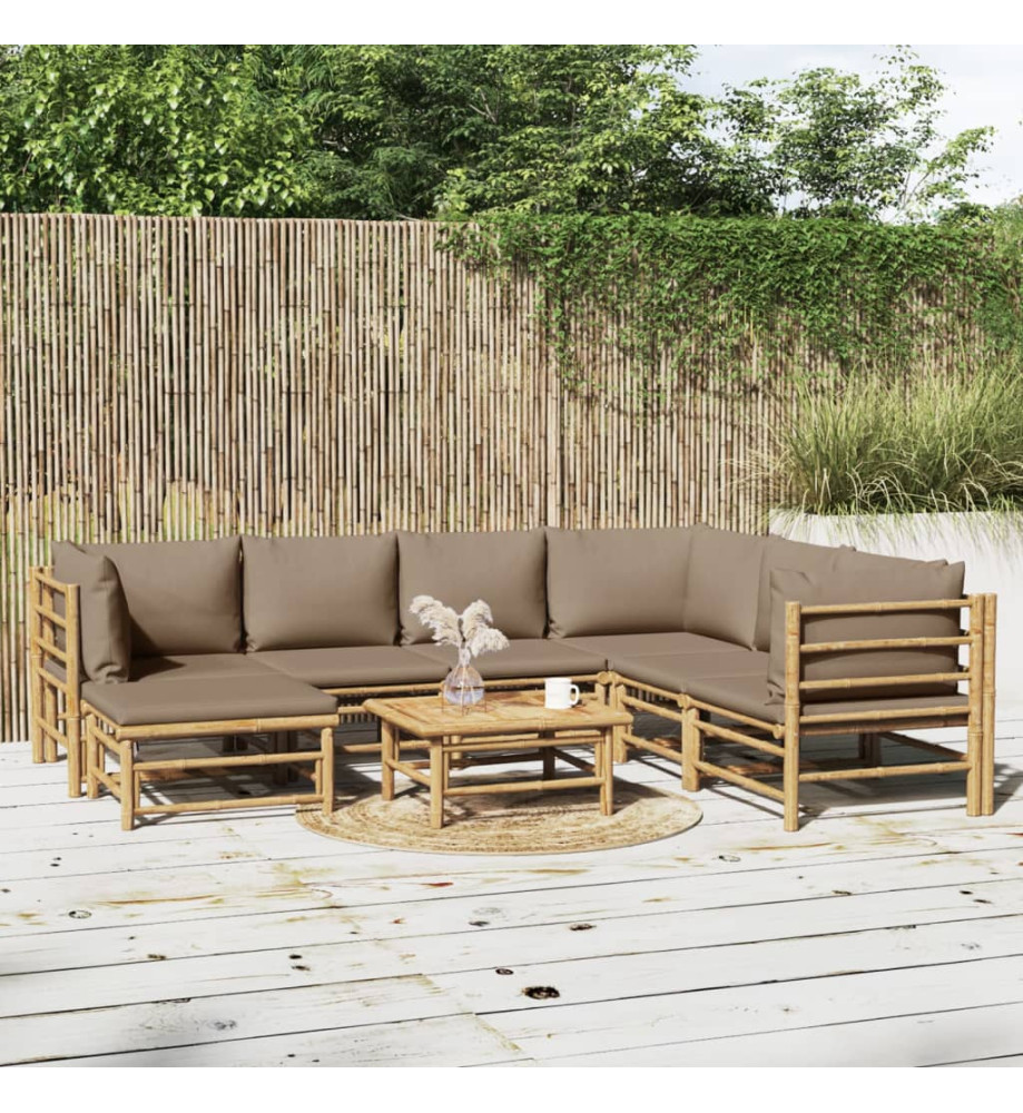 Salon de jardin 8 pcs avec coussins taupe bambou Salon de jardin 8 pcs avec coussins taupe bambou