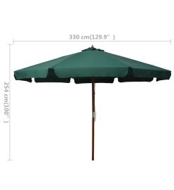 Parasol avec mât en bois 330 cm Vert