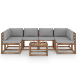 Salon palette de jardin 7 pcs et coussins Bois de pin imprégné