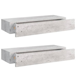 Étagères à tiroir murales 2 pcs Gris béton 60x23,5x10 cm MDF