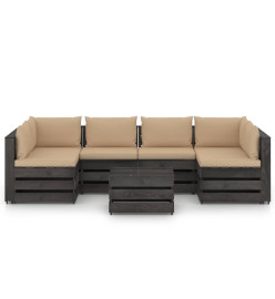 Salon de jardin 7 pcs avec coussins Bois imprégné de gris