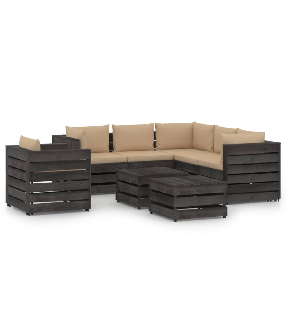 Salon de jardin 8 pcs avec coussins Bois imprégné de gris Salon de jardin 8 pcs avec coussins Bois imprégné de gris
