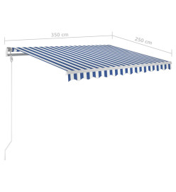 Auvent manuel rétractable avec poteaux 3,5x2,5 m Bleu et blanc