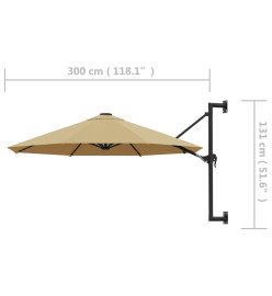 Parasol mural avec mât métallique 300 cm Taupe