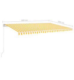 Auvent rétractable automatique avec poteaux 5x3m Jaune et blanc