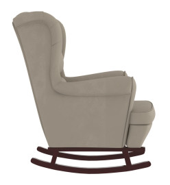 Fauteuil à bascule et pieds en bois d'hévéa Gris clair Velours